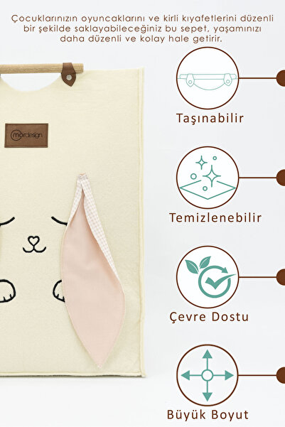 mordesign Keçe Çocuk Oyuncak/Kirli Çamaşır Depolama Sepeti, Çok Amaçlı Saklama Sepeti, Morbunny Serisi