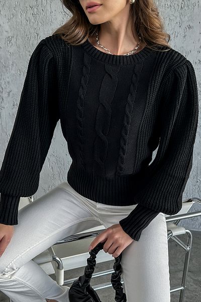 nosia fashion Pulover tricotat negru cu mâneci prințesă