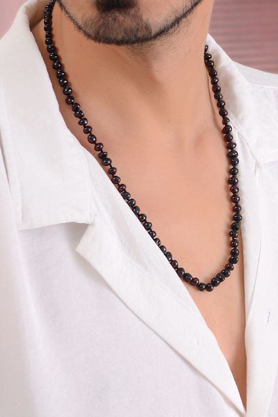 Amberistan Men's Amber Necklace, 100% Real Certified Cherry Colored Baltic Amber