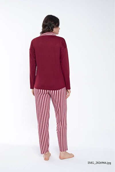 Pijamoni İpek Milan Elite Bambu-Viskon ithal kumaş Uzunkol Önden Düğmeli kadın pijama takımı