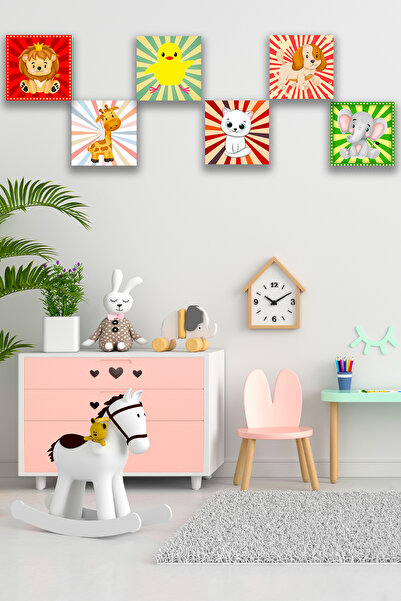 Nod Model de pictură pentru camera copiilor, colorat, drăguț, decor de perete cu animale, decor de perete din lemn