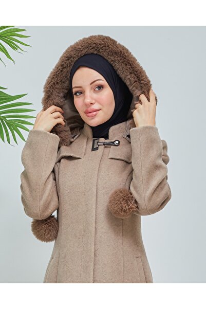 Wazze Kapüşonlu Uzun Lacivert Manto