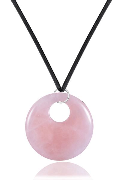 Tesbih Atölyesi Certified Leather String Natural Pink Quartz Stone Necklace