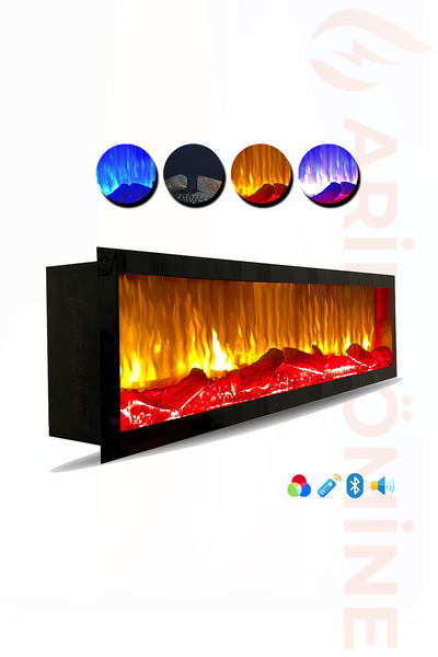 ARİF Dekoratif Elektrikli Yapay Şömine - 100x30x18 Cm - Kumanda, Sabit Çıtırtı Sesi Ve Bluetooth Hoparlör