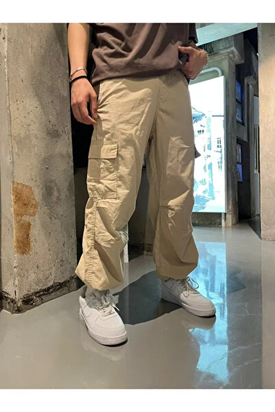 Violon Parachute tkanina bež unisex pantalone sa cargo džepovima