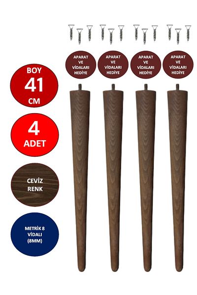 TNT 4 bucăți nuc 41 cm picior din lemn conic masă-scaun-taburet-masa de cafea diametru picior: 4,6 cm 3301000000666
