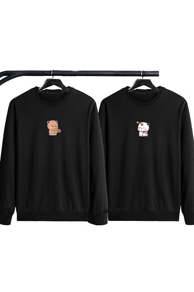 Mythologie Φούτερ Bears Lover Couple Combination - Μαύρη στάμπα Oversize Crew Neck