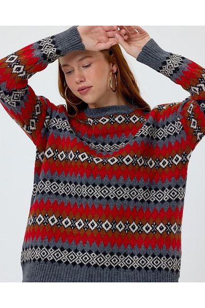 SARİTA MODA KİLİM PATTERN WOMEN'S SWEATER