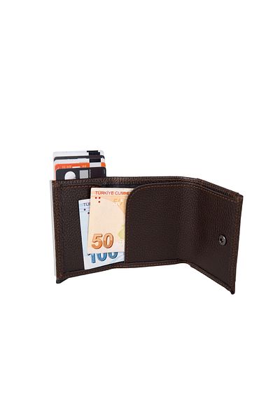 Walle's Polo Vivaldi Rfid Protected Men's Card Holder Wallet with Coin Eyes and Automatic Mechanism with Snap Fasteners