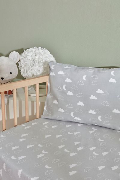 Karaca Home Gray Cloudy Baby Pillow and Sheet Set