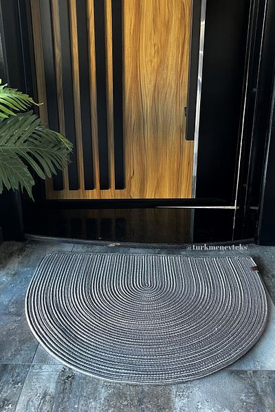 Türkmen Ev Tekstil Gray Jute,, Door Mat, Bohemian Style Mat, Washable Mat, Jute Mat