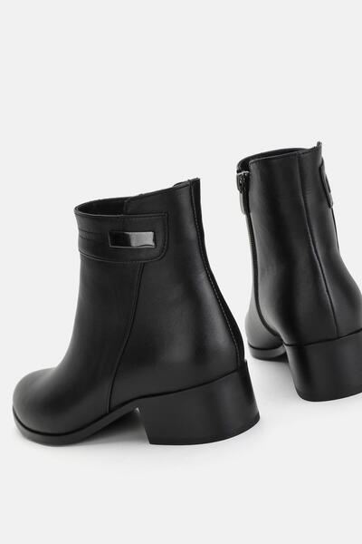 TUNAELLİ Kadın Siyah Hakiki Deri 35-41 Numara Kısa Topuklu Bot & Bootie