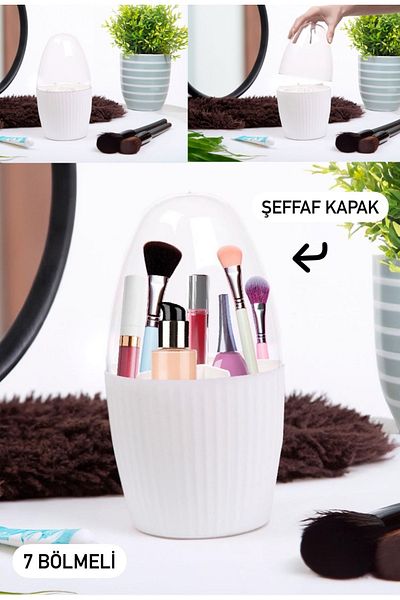 Bayev Organizator alb pentru pensule de machiaj și cosmetice cu 7 compartimente Organizator cu capac transparent