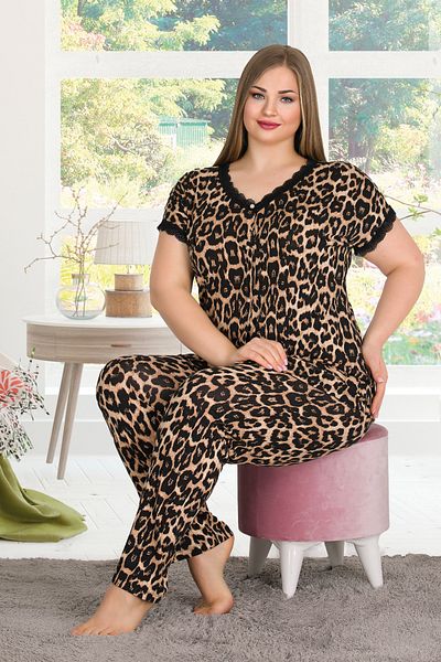 quilling Leopard Print Lady 10805 Women's Short Sleeve Plus Size Pajamas Set