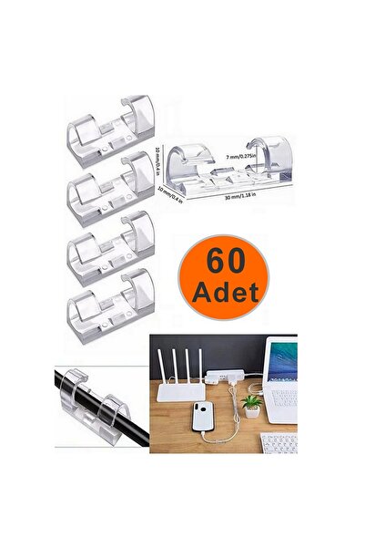 BarkoFix Kablo Sabitleyici Klipsler 60 Adet Kablo Düzenleyici Duvar Fayans Cam Kablo Tutucu Yapışkanlı Ürün