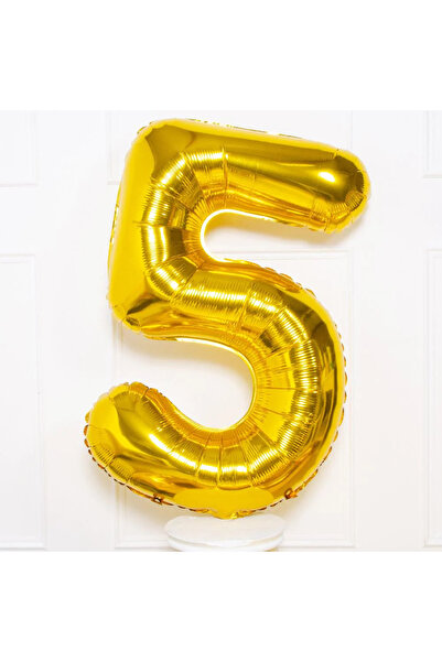 BİDOLUMUTLULUK Foil Balloon Number 5 Helium Balloon 76 Cm Gold Color - 1 Year...