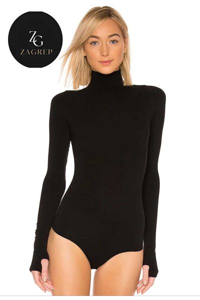 Zagrep Women's Black Body Turtleneck Finger-Snap Silk Imported Jersey Body