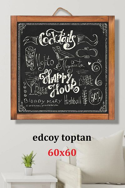 edcoy toptan Decorative Home Decoration Wooden Blackboard Chalkboard Wall Ornament Decor 60x60 cm