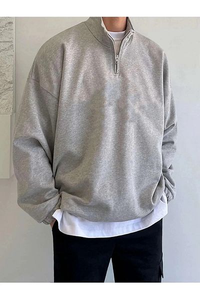 Keywest Unisex Unprinted Oversize Φούτερ με κουκούλα 2 τεμαχίων με μισό φερμουάρ