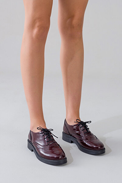GNS Shoes Hakiki Rugan Deri Bordo Kadın Ayakkabısı Oxford