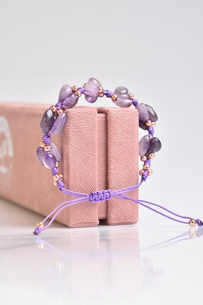 Safnaturel سوار مكرامية ثلاثي من حجر الجمشت الطبيعي