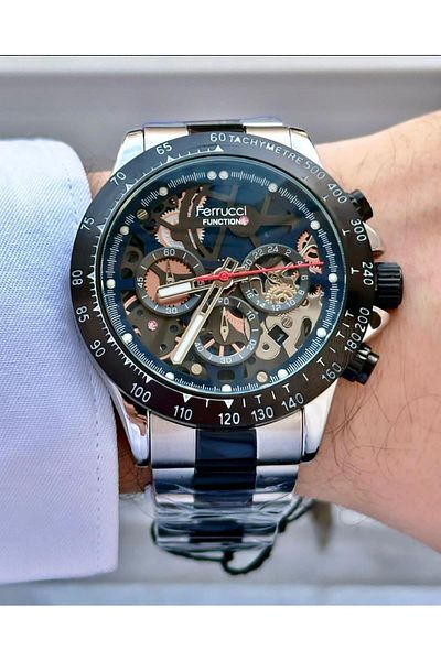 Ferrucci Men's Multifunctional Metal Band Wristwatch