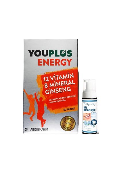 Youplus Energy Vitamin and Mineral Complex 30 Tablets - Teeth Whitening Foam Gift