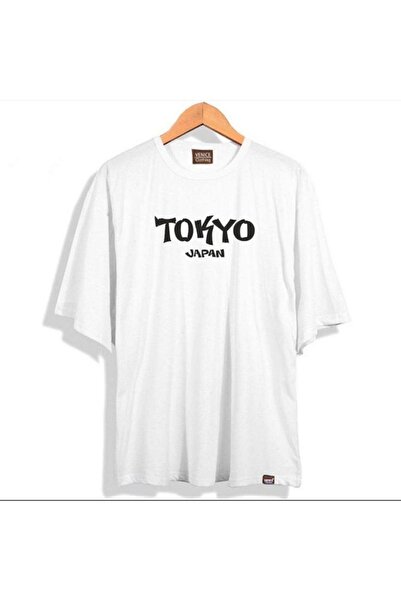 Adrift Чоловіча біла футболка з великим коміром і принтом Tokyo