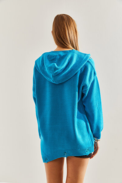 Bianco Lucci Dámský detailně roztrhaný pletený svetr s kapucí