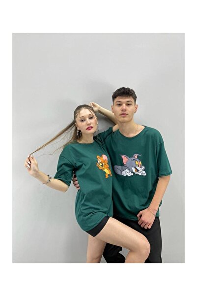 Tarzsokak Unisex Tshirt Yeşil Tom Ve Jerry Baskılı Sevgili Çift Kombini 2 'li...