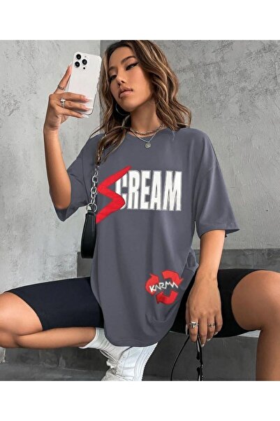 Adrift Ženska majica u boji dimljene kreme Štampano okrugla kragna