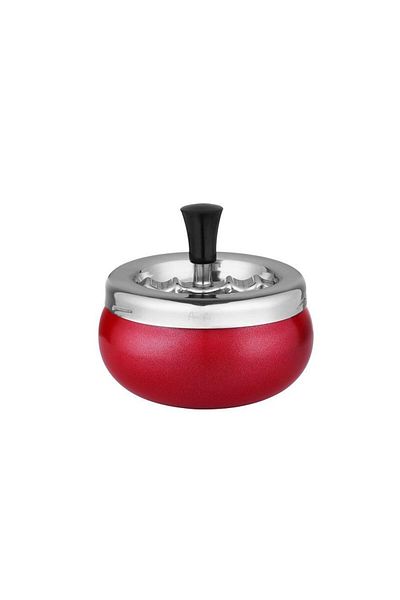 ANGELO Push-to-Turn Metal Tank Curved Ashtray Red 11 cm