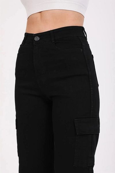 Trn JNS Annalisa Blugi Cargo Model fără buzunar din spate Lycra Femei Colorfast Black Super High Waist
