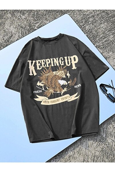 Adrift Ανδρικό Γκρι Oversize Τ-shirt με Λαιμόκοψη Crew Neck