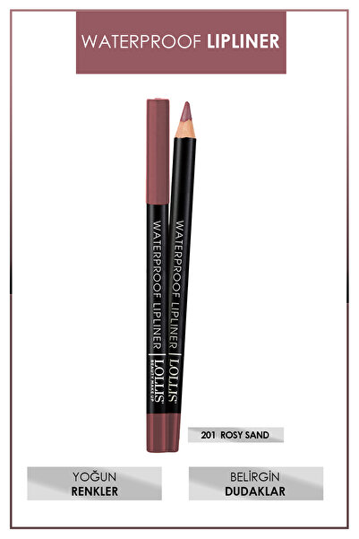 Lollis Waterproof Lipliner 201 Rosy Sans / Suya Dayanıklı Dudak Kalemi 201 Ro...