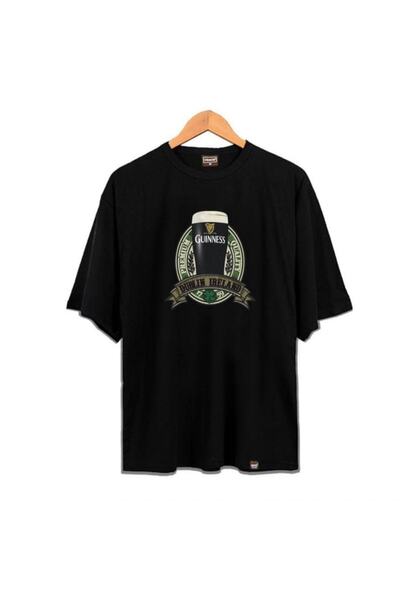 Adrift Tricou negru pentru bărbați cu imprimeu Guinness supradimensionat cu d...