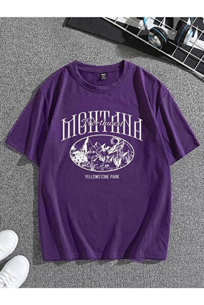 Tarzsokak Ανδρικό μπλουζάκι με λαιμόκοψη σε μωβ στάμπα Montana