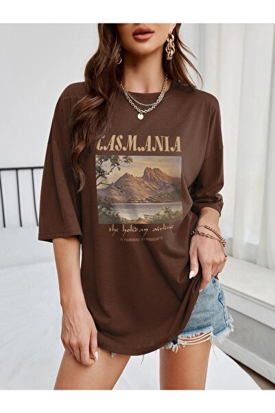 Adrift Γυναικείο Tshirt Coffee Tasmani Printed Crew Neck