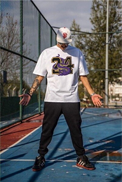 Adrift Чоловіча біла футболка Braynt 24 з принтом, оверсайз, велосипедний комір, короткі рукави, бавовна