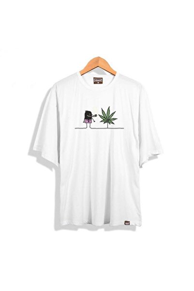 Adrift Ανδρικό μπλουζάκι με στάμπα με λευκό Weed Oversize Crew Neck