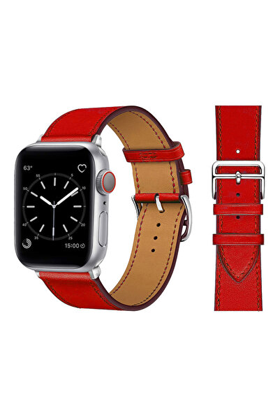 PSGT Apple Watch Seri: 1/2/3/4/5/6/se/7/8/9 (38-40-41MM) Ve Seri 10-11 (42MM) Uyumlu deri Kordon