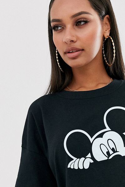 Jozia Tricou negru cu imprimeu Mickey oversize