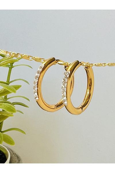 KOALA COMPANY STEEL GOLD PLATED ZIRCON STONE RING EARRING 18 MM