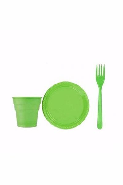 Party Fantasy Green Color Plastic Plate, Cup, Fork Set Party Picnic Set