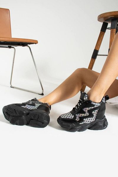 Lady Pantofi sport negri cu toc cu pană ascuns pentru femei