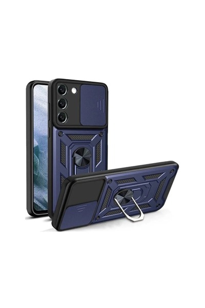 Gpack Samsung Galaxy S23 FE Kılıf Tank Aramid Sürgülü Vega Yüzüklü+Nano Lacivert