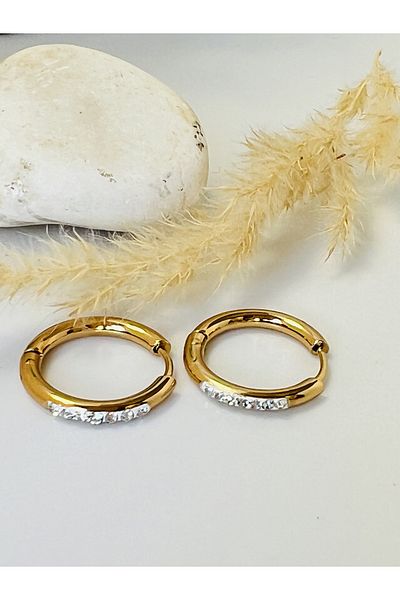KOALA COMPANY STEEL GOLD PLATED ZIRCON STONE RING EARRING 18 MM
