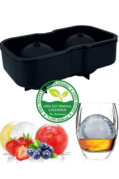 İLES Large Size Silicone 2 Compartment XL Ball Ice Mold, Black
