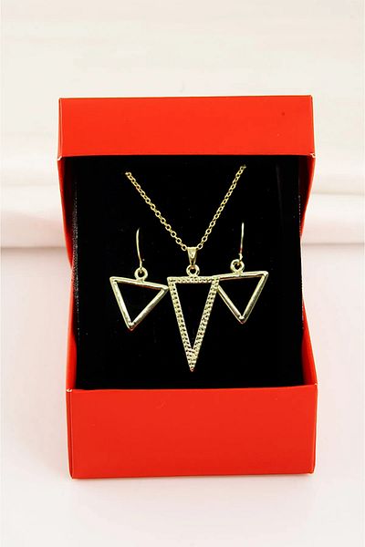 EUROMODA Triangle Design Gold Colored Necklace Earring Set