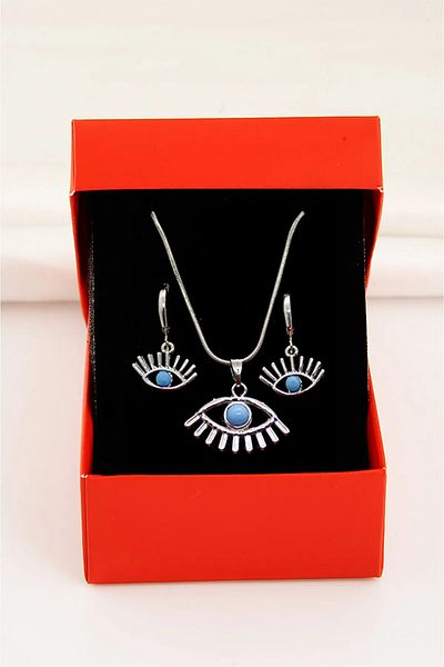 EUROMODA Eye Designed Silver Colored Necklace Earring Set